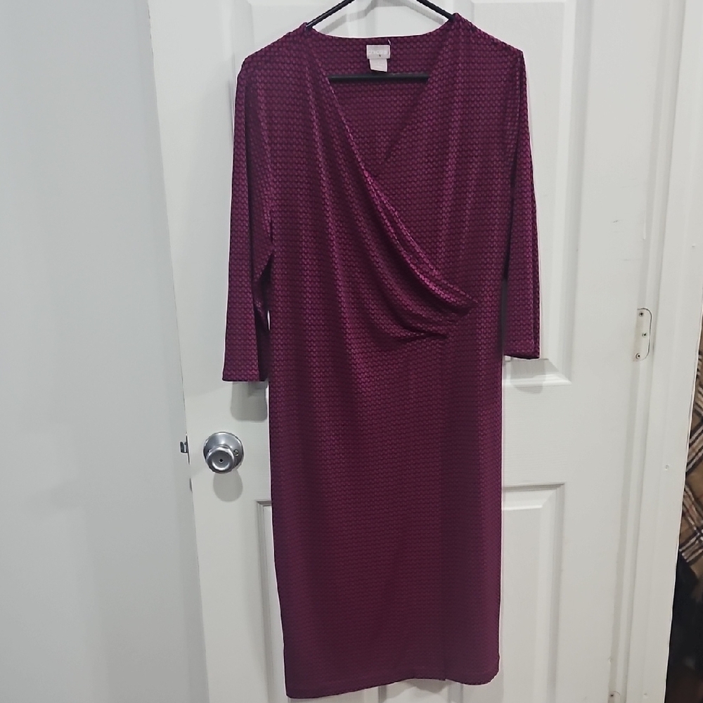 Chicos Womens Burgundy Red Draped Dress Size 1 Long Sleeve Geometric Print